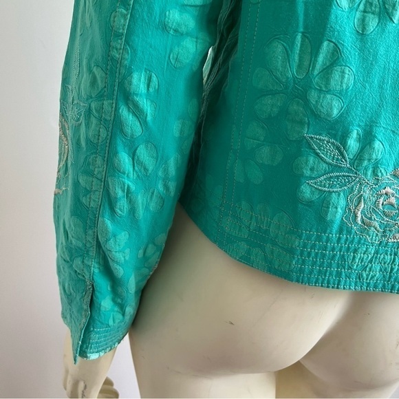MIRASOL Women’s Embroidered Roses Jacket Mandarin Collar Shell Buttons Green S - Picture 9 of 14